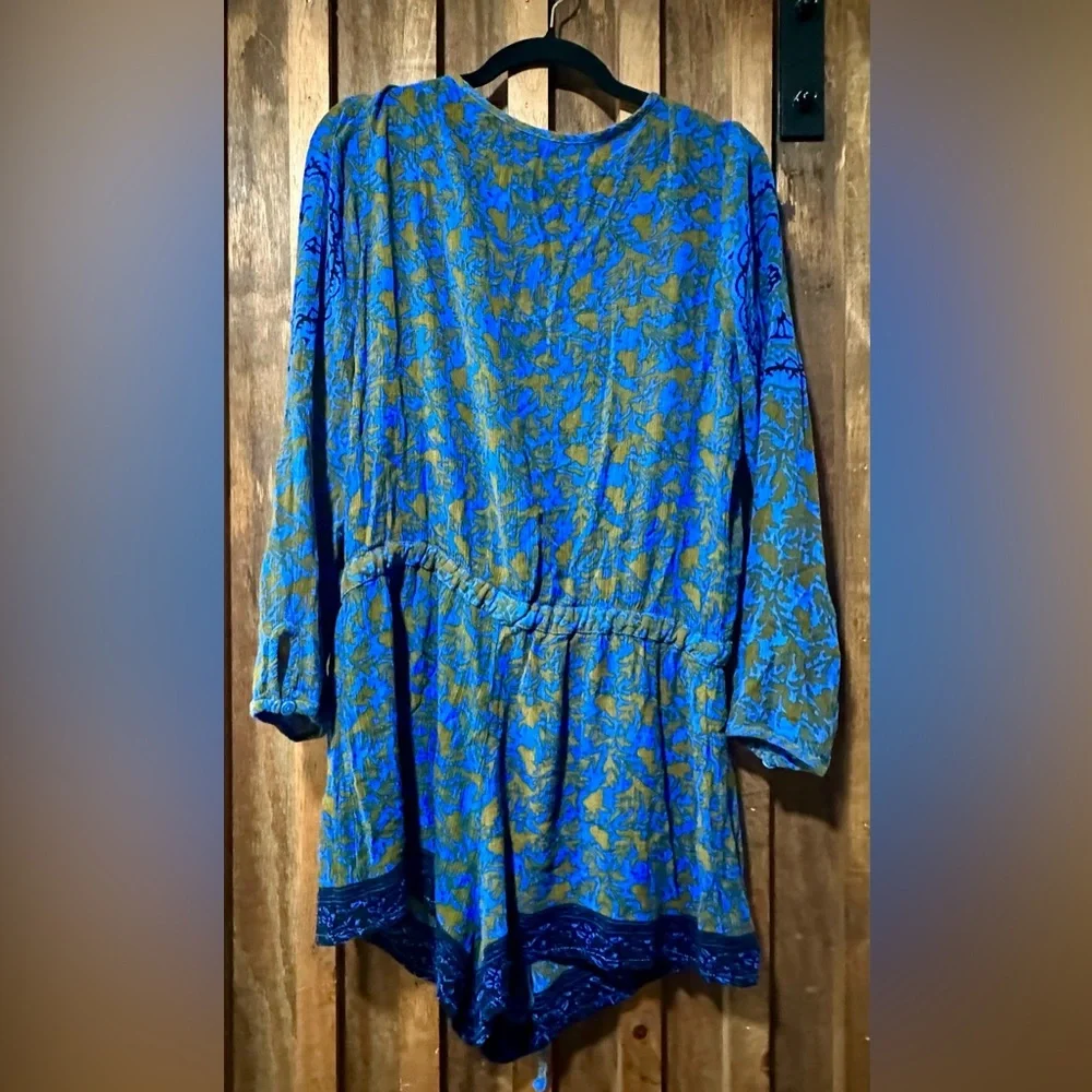 Free People Blue and Yellow Floral Printed Romper